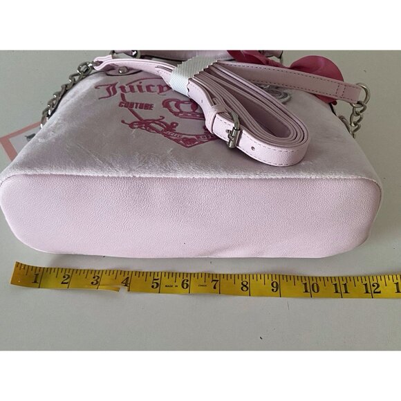 Juicy Couture Girlie Royalty Dome Satchel Crossbody Chiffon Pink Velour W/Charm - Picture 10 of 13